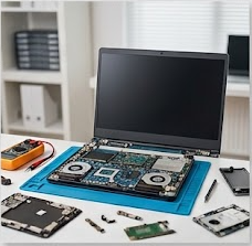Reparatur eines Desktop-Computers auf einer Werkbank